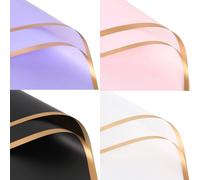 160 Sheets Bouquet Wrapping Paper Waterproof Floral Packaging Paper with Gold Border for Florist Wrap Wedding Birthday Flower)4 * 40pcs)