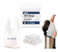 160 Tie Handle White Plastic Bags for Storage & Waste, Fits Pedal Bin Liners 20L-25L, Swing Bin Liners, Bin Bags for Kitchen, Bathroom, Unscented (40 bags a roll x 4)
