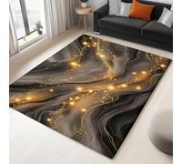 160 x 230 cm Fantasy Rugs Living Room Non-slip Short Pile Faux Wool Bedroom Carpet, Lightweight Washable Shabby Chic Fantasy Curves Print Carpet for Kitchen Office Decor, Gold