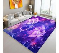 160 x 230 cm Machine Washable Area Rug for Living Room - Soft Low Pile Non-Slip Carpet, Fantasy Fantasy Flowers Printed Design, Stain Resistant Floor Mat for Kitchen Dining Room, Purple