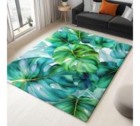160 x 230 cm Minimalist Rugs Living Room Non-slip Short Pile Faux Wool Bedroom Carpet, Lightweight Washable Tropical Leaves Print Carpet for Kitchen Office Decor, Olive Green