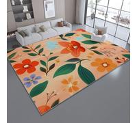 160 x 230 cm Modern Rugs Living Room, Non-slip Area Rug Short Flannel Bedroom Carpet - Lightweight Washable Retro Style Flowers Leaves Floor Carpet for Living Room Bedroom Office Decor Orange Color