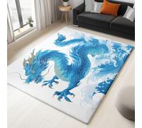 160 x 230 cm Navy Blue Machine Washable Rug, Short Pile Non-Slip Backing Non-Shedding Minimal Cartoon Ocean Waves Dragon printed carpet, Area Rugs for Living Room Bedroom Kitchen Hallway Office