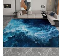 160 x 230 cm Rectangle Carpet Blue, Abstract Ocean Aerial View Short Pile Area Rugs for Bedroom and Living Room Decor, Washable Rectangle Carpet Non-Shedding Area Rugs