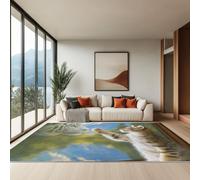 160 x 230 cm Rectangle Carpet Blue-Green, Animal Tiger Cat Short Pile Area Rugs for Bedroom and Living Room Decor, Washable Rectangle Carpet Non-Shedding Area Rugs