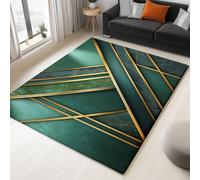 160 x 230 cm Shabby Chic Rugs Living Room Non-slip Short Pile Faux Wool Bedroom Carpet, Lightweight Washable Luxury Geometry Lines Print Carpet for Kitchen Office Decor, Olive Green