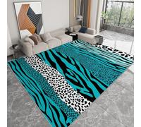 160 x 230 cm Washable Rug Digital Art Leopard Print Pattern Turquoise Room Decoration, Non-Slip Living Room Throw Rug Entry Mat Indoor Carpet for Kitchen Office, Super Soft Large Carpet Easy Care