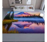 160 x 230 cm Washable Rugs for Living Room - Nature Landscape Mountains Printed Area Rugs for Bedroom Entrance Decor, Soft Low Pile Flannel Rug Blue Non-Slip Bedside Carpet