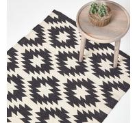 Zurich Handwoven Cotton Geometric Pattern Kilim Rug Homescapes Black 160cm x 230cm