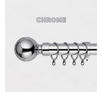 (160 x 300 cm (63'-118' in), Chrome - Plain Ball) Classic Extendable Metal Curtain Pole Finials Rings & Rod Fittings