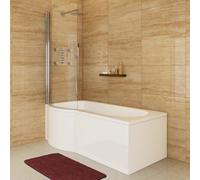 1600 mm Left Hand P-Shaped Bath Modern Shower with Shower Screen + Bath Panel Set