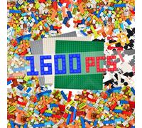 1600 PCS Building Bricks Set, Classic Bulk Building Blocks Compatible with All Major Brands, Includes 3 Baseplates, 53 Wheels Doors Windows Accessories, Creative STEM Construction Toy Gift for Kids