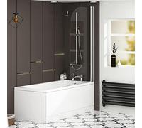 1600 x 700mm Single Ended Bath + Bath Screen with Front Side Acrylic Bath Panels for Bathroom, Baths Soaking Tubs, White Gloss - Square