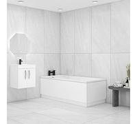1600 x 700mm Single Ended Straight Bath with Front and End Acrylic Bath Panels for Bathroom, Baths Soaking Tubs, White Gloss - Square