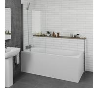 1600 x 700mm Straight Curved Bathtub Shower Bath Bathroom Suite with Frameless Curved Clear Bath Screen Glass Panel Overbath Screen & Front Bath Panel