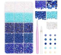 16000 Pcs Flatback Pearls for Bedazzling, Blue White Jelly Resin Rhinestones, Half Round Nail Pearls Bedazzling Gems Rhinestones for Nails DIY Jewelry Face Makeup with Pickup Pencil and Tweezer