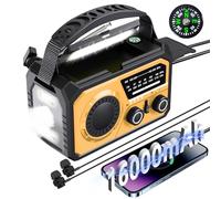 16000mAh Emergency Weather Radio Weather Alarm Hand Crank Solar Radio Portable AM/FM/NOAA Radio Rechargeable Battery Operated Radio 3 Charging Methods SOS Alarm 3 Modes Flashlight