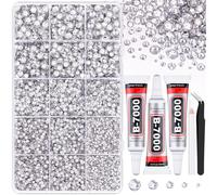 16000Pcs Resin Rhinestones for Crafting, Silver Clear Flatback Gems, Bedazzling Crystal with 3Pcs 10ml B7000 Jewelry Glue Bedazzler Kit for DIY Crafts Clothing Tumblers Shoes Fabric Nail Art