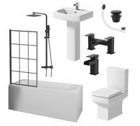 Affine Royan Black Bathroom Suite with 1600mm Single Ended Bath, Toilet, Basin, Taps, Shower & Waste