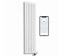 (1600mm H x 480mm W , White) WiFi Smart Electric Radiator Oval Tube Single Panel Vertical Tall Column Radiator 7 Day Programmable Timer App Compatibility