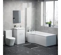 1600mm LH P Shaped Bath, Front Panel, Screen With 500mm Vanity & Toilet
