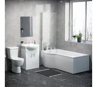 1600mm LH P Shaped Bathroom Suite, Front Panel & Screen With Vanity & Toilet