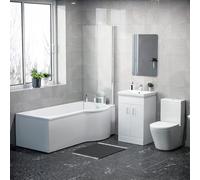 1600mm RH P Shaped Bath, Front Panel, Screen With 500mm Vanity & Toilet
