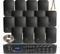 1600W Bluetooth Sound System 16x 200W Black Wall Speaker 8 Zone Matrix Amplifier
