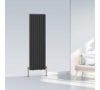 (1600x472mm Double, Black) NRG Oval Column Designer Radiator Horizontal Vertical Central Heating Radiator Rads