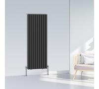 (1600x590mm Double, Black) NRG Oval Column Designer Radiator Horizontal Vertical Central Heating Radiator Rads