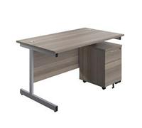 1600X800 Rectangular Desk Grey Oak - Silver & 2 Drawer Pedestal Bundle