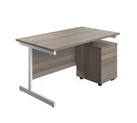 1600X800 Rectangular Desk Grey Oak - White & 3 Drawer Pedestal Bundle