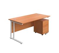1600X800 Twin Rectangular Desk Beech-White + Mobile 3 Drawer Ped