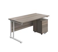 1600X800 Twin Rectangular Desk Grey Oak-White + Mobile 3 Drawer Ped
