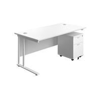1600X800 Twin Rectangular Desk White-White + Mobile 2 Drawer Ped