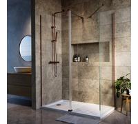 1600x800mm Bronze Wet Room Shower Screen Enclosure with Hinged Flipper Return Panel - Corvus