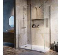 1600x800mm Brushed Nickel Walk-In Shower Enclosure with Hinged Fixed Panel Corvus