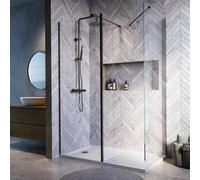 1600x800mm Gunmetal Grey Walk-In Shower Screen Enclosure with Hinged Fixed Panel Corvus