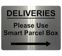 1603 DELIVERIES Please Use Smart Parcel Box -> Metal Aluminium Plaque Sign Door (5x7 inches, Brushed Silver)