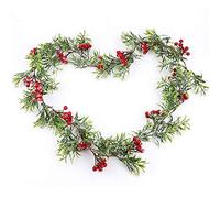 160cm Christmas Garland for Stairs fireplace Christmas Berry Garland Decorations with Pine Cones Artificial Red Berry Pine Needle Holiday Greenery Wreath Artificial Rattan Garland Christmas Rattan