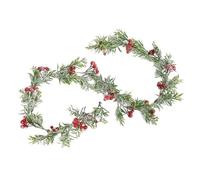 160cm Christmas Garland Pine Branch Decor Artificial Snow-Tipped Greenery | Faux Pine Garland with Bendable Wire Stem Plain Pine Red Berry Snow-Tipped Reusable PVC Festive Wreath Christmas Decoration