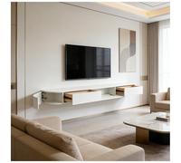 160cm Floating TV Cabinet, Solid Oak Ma Console with Der, Wall-Mounted Entertainment Center, Modern Living Room TV nd, White Sto Shelf, Slish Under TV Unit, Corner-Openable Design