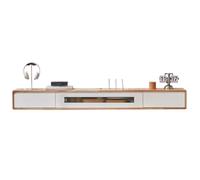 160cm Floating TV Unit - Wall-Mounted Solid Wood TV nd with 2 Ders & 1 Flip Down Door, Modern Floating Shelves for Living Room, Slish Sto Solut