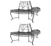 2x Half Round Tree Bench Ø160 cm Black Steel Seating Chair Seat vidaXL