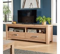 Home Source TV Media Entertainment Stand 160cm Living Room 2 Storage Drawers in Light Oak Home Source Light Oak