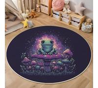 160cm Purple psychedelic style Frog Mushroom Pattern Round Area Rug for Kids Room Playroom Office Unisex All Seasons Non Slip Low Pile, Indoor Decorative Floor Covering