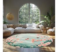 160cm Round Area Rugs Cherry Blossom Minimalist Area Rug Butterflies and Flowers Washable Soft Rug Cozy Non Slip Carpets for Nursery Bedroom Living Room