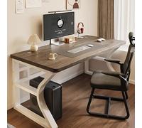 160cm Solid Wood Computer Desk Thickened Desktop Carbon Steel Legs 2 Cable Management Holes Stable Workbench Modern Home Office & Study Furniture Bedroom Essentials