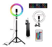 (160cM tripod, 26cM V1) 10" RGB Ring Lamp with Tripod Stand and Wireless Remote, 16 Light LED Colors