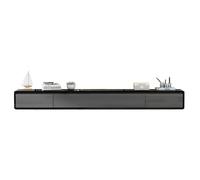 160cm Wall Mounted Floating TV Unit - Solid Wood Ma Console with 2 Ders & Flip Down Door, Slish Black & Gray h, Perfect for Living Room Sto Soluts